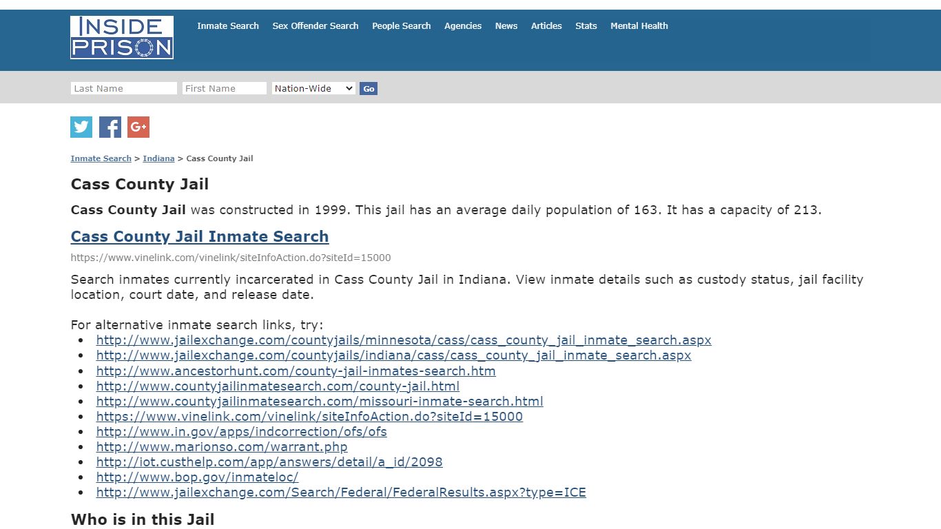 Cass County Jail - Indiana - Inmate Search - Inside Prison